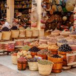 Colorful food and spices bazaar shop in Aswan