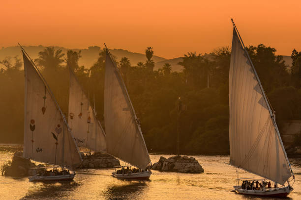 Aswan, Egypt - February 14, 2023: Aswan is a city in Southern Egypt. Aswan is a busy market and tourist centre located just north of the Aswan Dam on the east bank of the Nile at the first cataract. 

Aswan includes five monuments within the UNESCO World Heritage Site of the Nubian Monuments from Abu Simbel to Philae