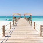Wooden pier in Giftun island, Hurghada, Red Sea, Egypt. Vacation and Holiday concept.