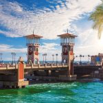 The famous towers of Stanley Bridge, popular architectural landmark, Alexandria, Egypt.