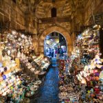 Streets Illuminated by Lanterns and Overflowing with Traditional Egyptian Goods.at Khan El-Khalili Bazaar at Night.