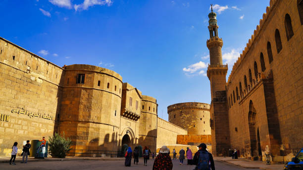 Visitors at the interior section of the Citadel of Saladin constructed initially in 1176 AD by the Ayubbid ruler Salah Ad-Din or Saladin on top of a hill in Cairo, Egypt